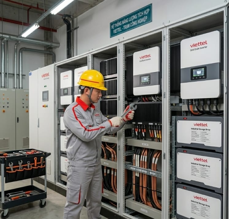 Hệ thống Inverter điện mặt trời công nghiệp do Viettel Construction lắp đặt.